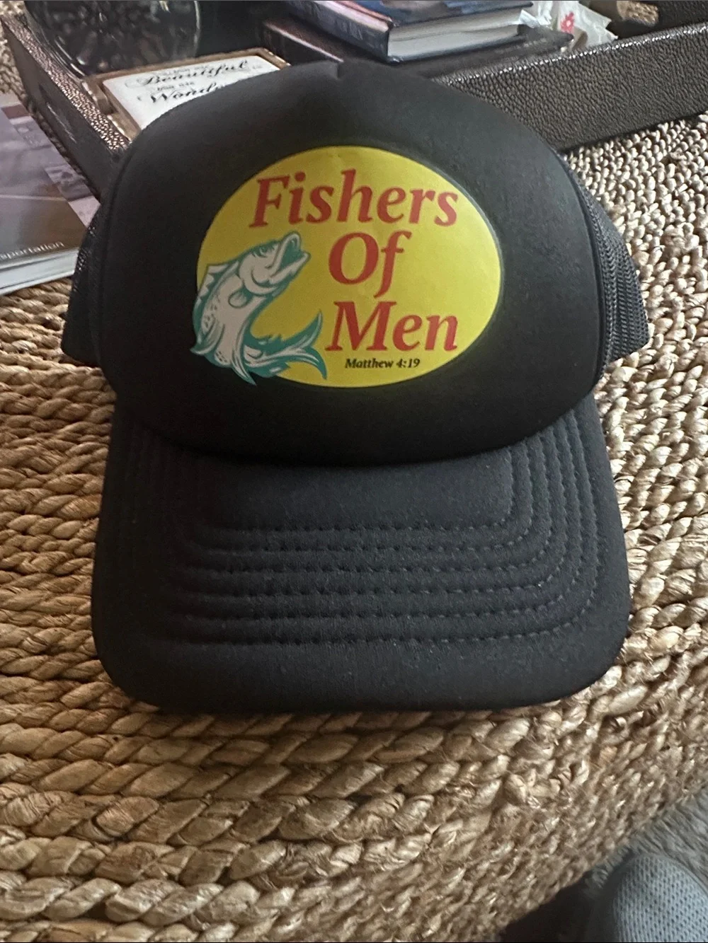 Fishers Of Men Black Trucker Hat with Yellow Logo OSFA